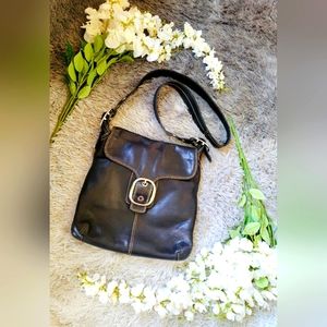 Coach Bleecker Black Leather Large Buckle Duffle Crossbody